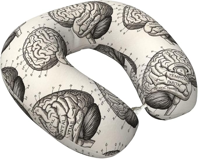 Neck Pillow Memory Foam Travel Pillows Comfortable for Airplane Flight Car Travel Office Nap and Sleeping, Funny Cushion for Head Shoulder Brain Structure