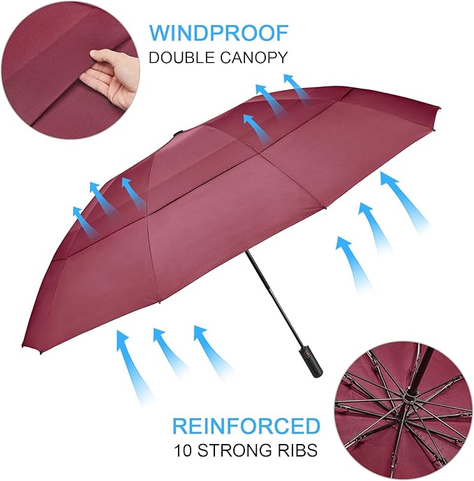 G4Free 42/46/54/62 Inch Large Golf Umbrella Compact Reverse Travel Umbrella 10 Ribs Windproof for Rain Double Canopy Automatic Open Close