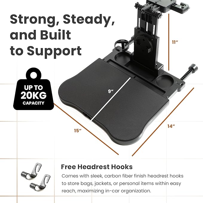 B1bee Foldable Car Seat Tray Table – Adjustable Back Seat Organizer for Kids & Adults, Ideal for Travel, Work, and Meals – Supports Up to 44 lbs