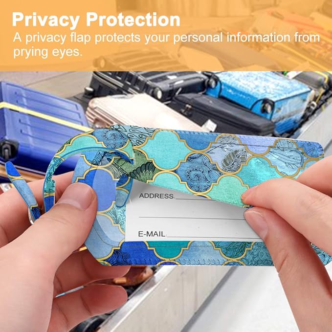 FINTIE 2 Pack Luggage Tags, Leather Name ID Labels with Privacy Cover for Travel Bag Suitcase, Theme - Cool Jade