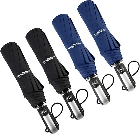 TradMall 4 Pack Travel Umbrella Windproof Portable 46 Inches Large Canopy Ergonomic Handle Auto Open & Close