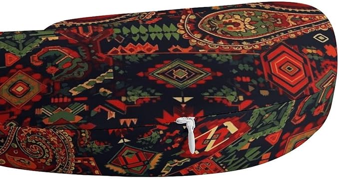 Memory Foam Travel Pillow Chin Head Support Cushion Bandana Paisley and Native American Motifs Pattern, Washable Removable Cover for Airplane Car Outdoor Sleep