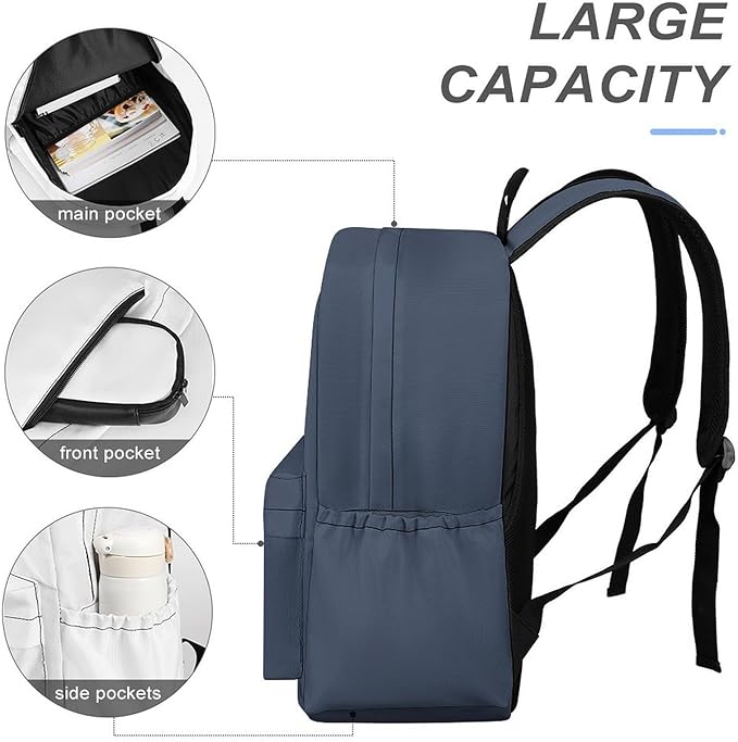 Premium Grey Blue Backpack Adult Travel Daybag for Women Men College Backpack for Vacation Hiking Camping Bag