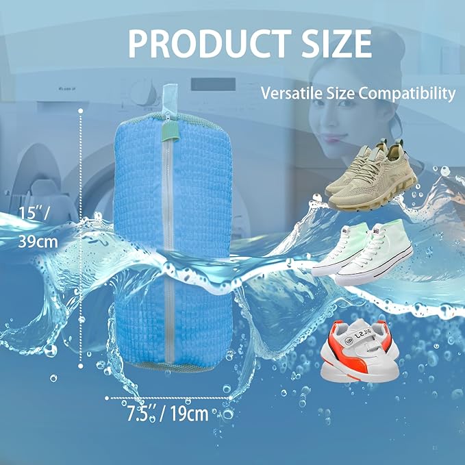 Shoe Washing Machine Bag,Laundry Shoe Bag for Sneaker,Tennis Shoes,Washer and Dryer,Reusable Cleaning Bag for Sock, Delicates,Gym Shoes (Blue 2pcs)