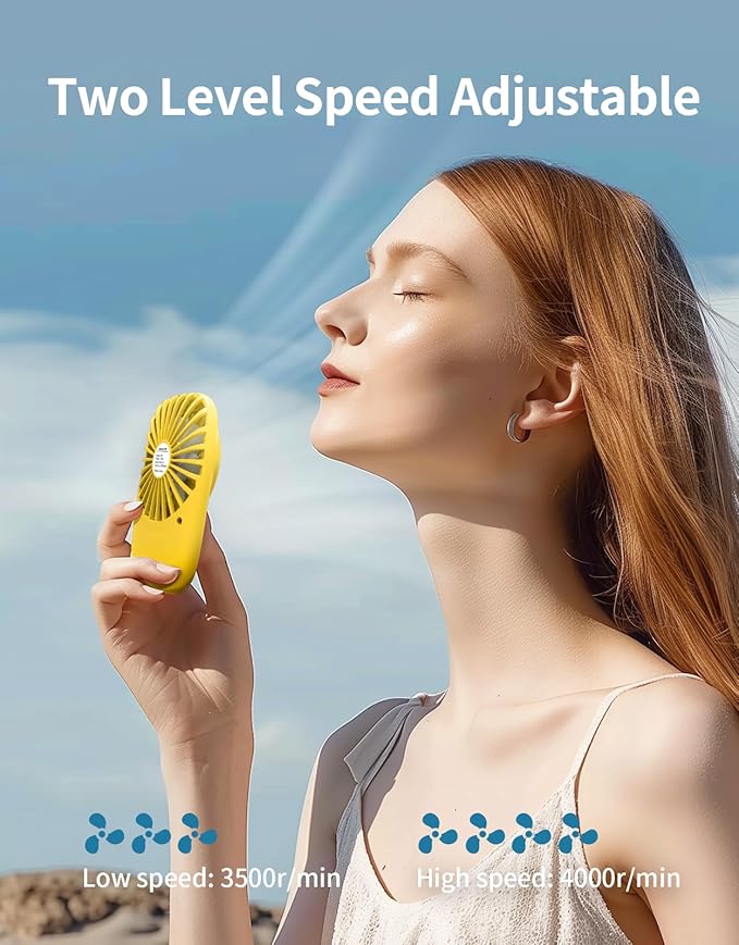 Aluan Handheld Fan Mini Fan Powerful Small Personal Portable Fan Speed Adjustable USB Rechargeable Cooling for Kids Girls Boys Woman Man Home Office Outdoor Travel, Yellow