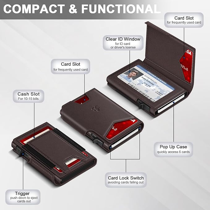Wallet for Men Wallet with Slim Pop Up Card Holder 9-13 Cards, Bifold Minimalist Smart Wallet RFID Blocking Credit Card Holder with ID Window & Stretchable Cash Slot
