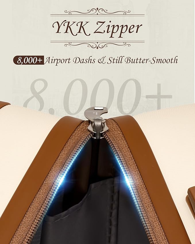 TAKUMI Carry On Luggage Set 3 Piece ABS+PC Hardshell Suitcases with Duffel Bag Double Spinner Wheels Travel Luggage with TSA Lock Lightweight Suitcase Set(WHITE BROWN, 3 PIECE SET(20/DB/TB))