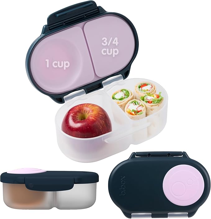 b.box Snack Box - Leakproof Mini Bento Box for Kids & Toddlers, 2 Compartment Snack Containers for Kids, Lunch Containers, Dishwasher Safe, BPA Free, PFAS Free, Ages 4m+, 1 3/4 Cup - Indigo Rose