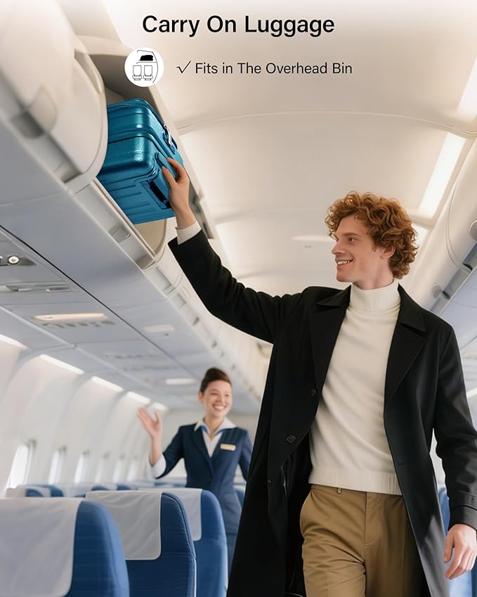 Hanke 20 Inch Expandable Carry On Luggage Airline Approved Top Opening Hard Shell Suitcases with Wheels Lightweight Travel Luggage Carry On Suitcase for Woman Men-Caribbean Blue