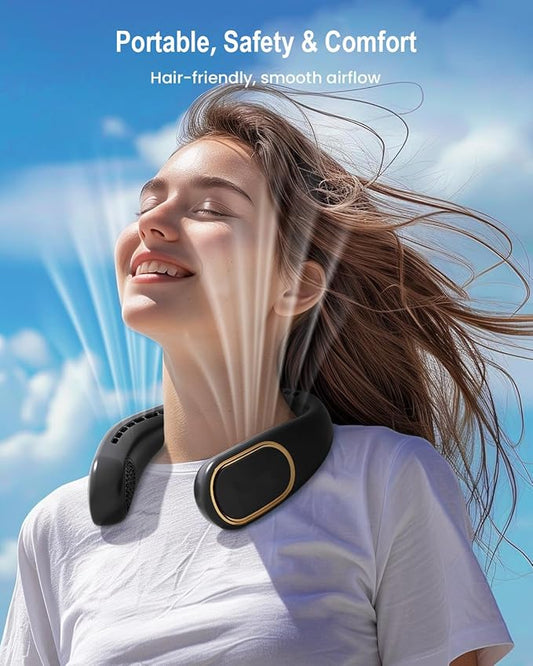 SHEWIND Portable Neck Fan - Neck Fans that Blow Cold Air Rechargeable with 5000mAh-Battery, 4 Speeds, Hands Free Wearable Cooling Personal Fan for Travel, Outdoor - Black