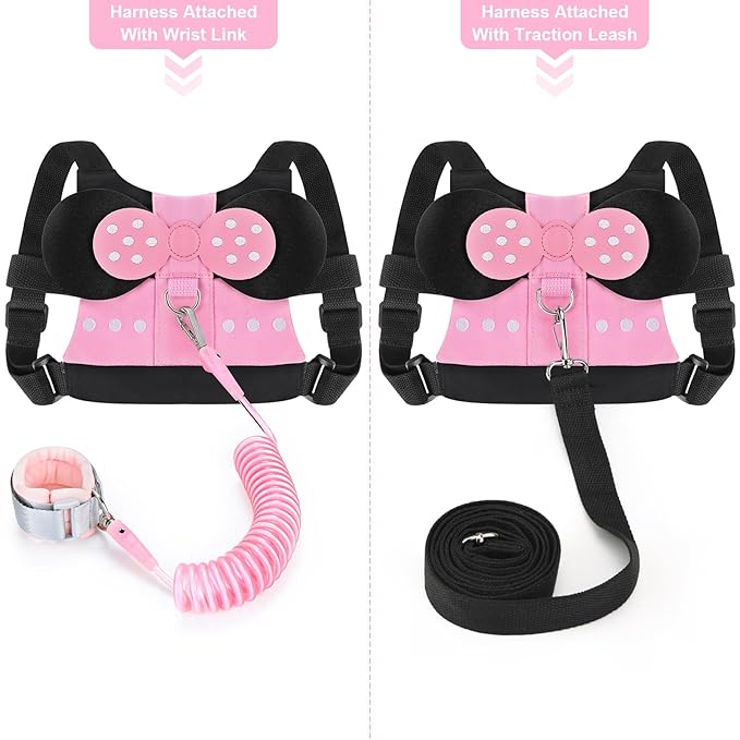 Accmor Toddler Harness Leashes + Anti Lost Wrist Link, Cute Kids Harness Child Leash for Girls, Adorable Child Anti Lost Leash Baby Walking Harness Belt Strap Protector for Outdoor Travel
