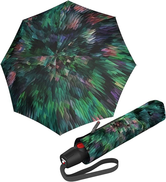 Knirps T.200 Duomatic Compact Rain Umbrella in Peacock Green – Wind Tunnel Tested to 93 mph, Aluminum Steel Fiberglass Frame, 38in Canopy, OEKO-TEX, High-Performance Automatic Travel Umbrellas