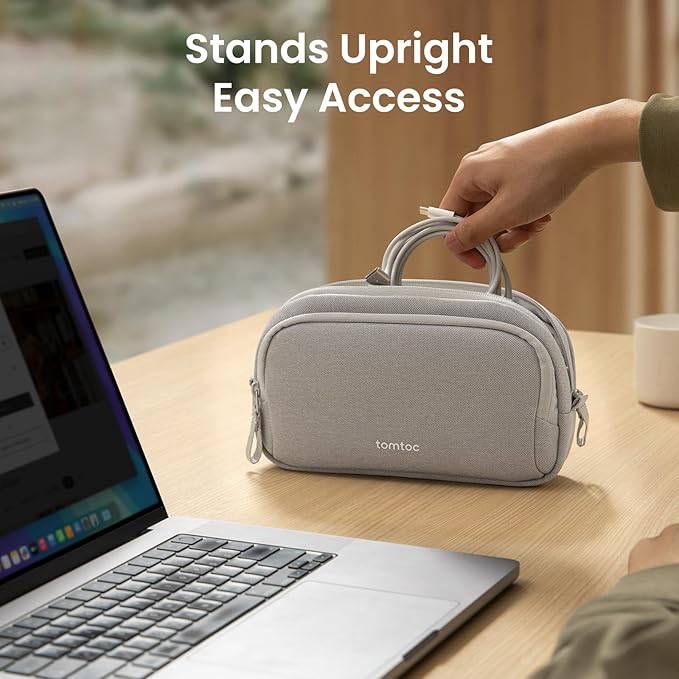 tomtoc Electronic Organizer Travel Case, Water Resistant Dual Compartment Tech Pouch Cable Organization Storage Bag for Charger, Cord, Phone, Hard Drive, Power Bank, Accessories Travel Essentials