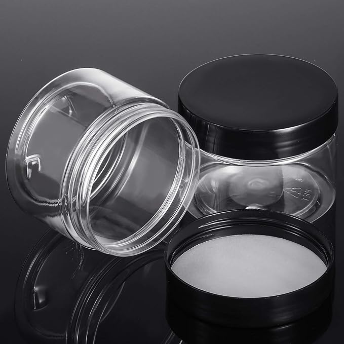 SATINIOR 12 Pack 6 oz Plastic Container Jars with Lids Round Clear Travel Cosmetic Container Slime Jars for Toiletries, Lotion, Cream, Ointments, Makeup, Rhinestone, Samples, Kitchen Storage(Black)