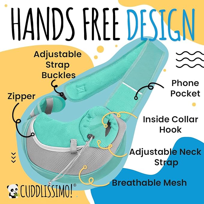 Cuddlissimo! Pet Sling Carrier - Soft Front-Chest Carrying Bag for Small Pets (Ideal for Dogs, Puppies & Cats 6–10 lbs) - Carefully Sized for Yorkshire Terrier, Maltese, Toy Poodle, Papillon -(Teal-L)