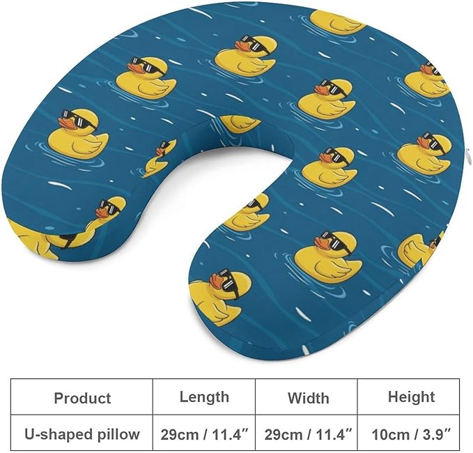 Chin Supporting U-Shaped Neck Pillow Memory Foam Travel, Cool Sunglasses Funny Yellow Rubber Duck Navy Blue U-Shape, Office Home Airplane Comfort