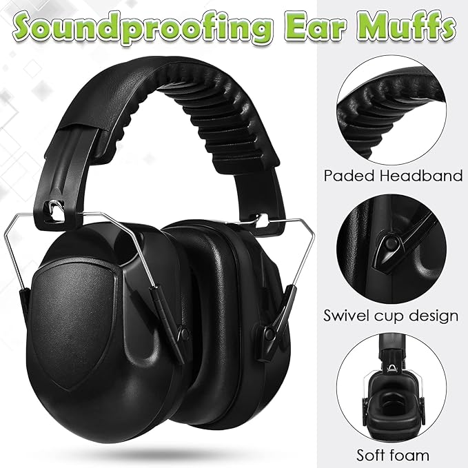 4 Pack NRR 28dB Safety Ear Muffs, Foldable Noise Reduction Safety Ear Protection Adult Noise Cancelling Earmuffs for Shooting