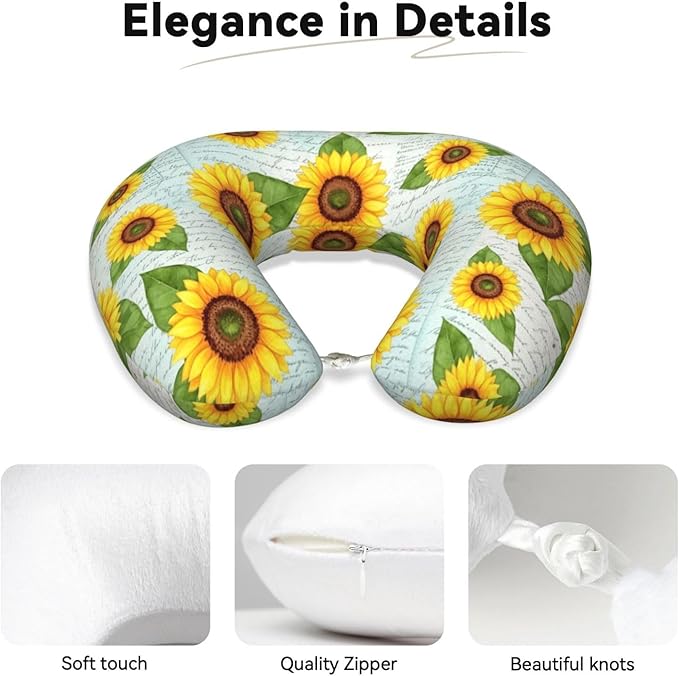 Funny Neck Pillow Support for Car Flight Rest Vintage Sunflower, Memory Foam U Shaped Decor Head Cushion for Home Outdoors Travel