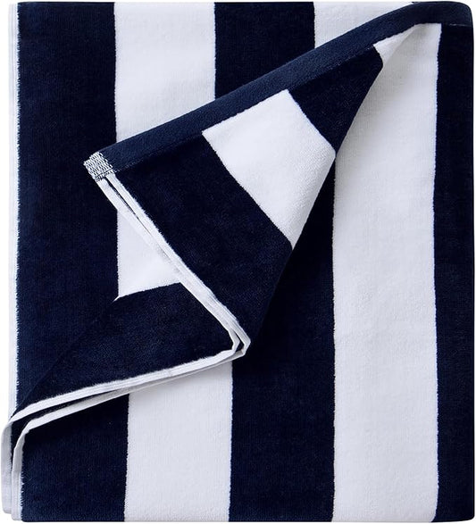 LULUHOME Large Oversized Beach Towel - Big Cotton 36 x 70 Inch Striped Pool Towel, Large Cabana Soft Swimming Towel for Adult Men Women,Navy Blue