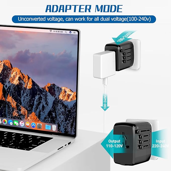 International Travel Adapter Voltage Converter, Step Down 220V to 110V Travel Converter for Hair straighteners, Power converters for USA to UK, Europe, Australia Over 200 Countries