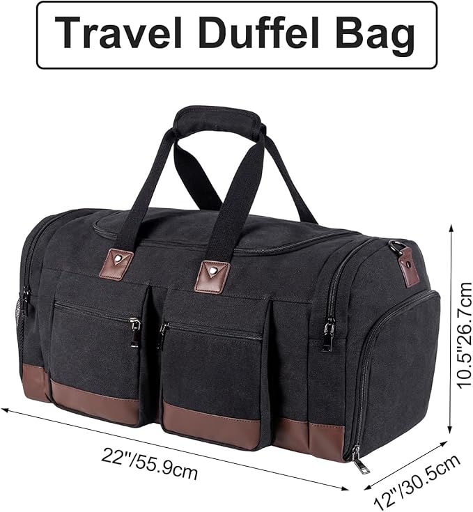 Leather Travel Bag with Shoe Pouch,Weekender Overnight Bag Waterproof Leather Large Carry On Bag Travel Tote Duffel Bag for Men or Women-Dark Grey