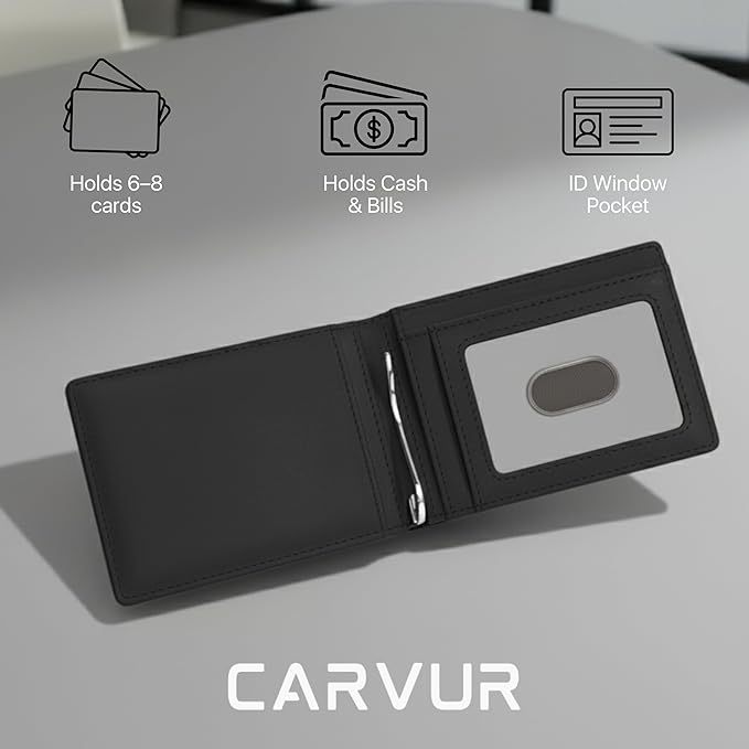 Slim Bifold RFID Blocking Full Grain Genuine Leather Front Pocket Minimalist Thin Wallet with Money Clip for Men - (SB20)