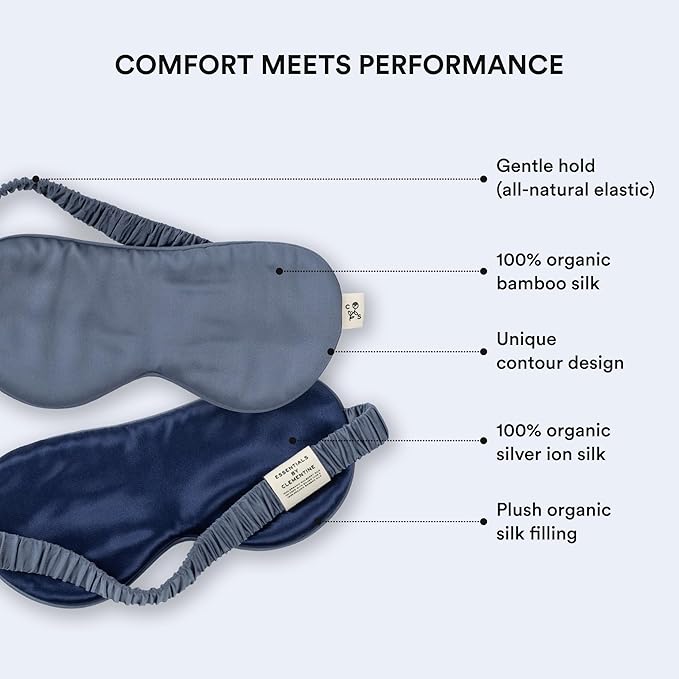 Clementine Sleepwear Essentials Organic Blue Lagoon Sleep Mask | Oversized Contoured Eye Mask with Bamboo and Silver Ion Silk for Sensitive Skin and Restful Sleep