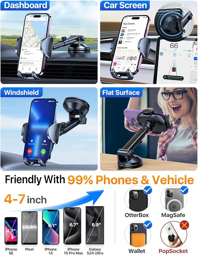 YRU [2025 Upgraded Universal Car Phone Holder Mount【360°Rotatable & Strong Suction】 Cell Phone Car Dashboard Windshield Phone Holder Dash Vent Stand for iPhone 17 16 Pro Max Samsung Truck, Light Blue