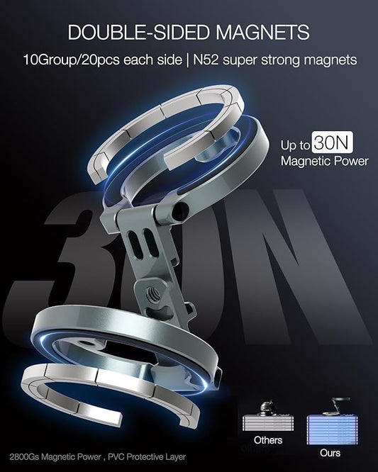 Dual Magnetic Phone Holder Compatiable with Magsafe for iPhone 16 15 14 13 12 Pro Max Plus Series, 1/4" Screw Tripod Mount, Gym Magnetic Phone Stand Travel(Silver)