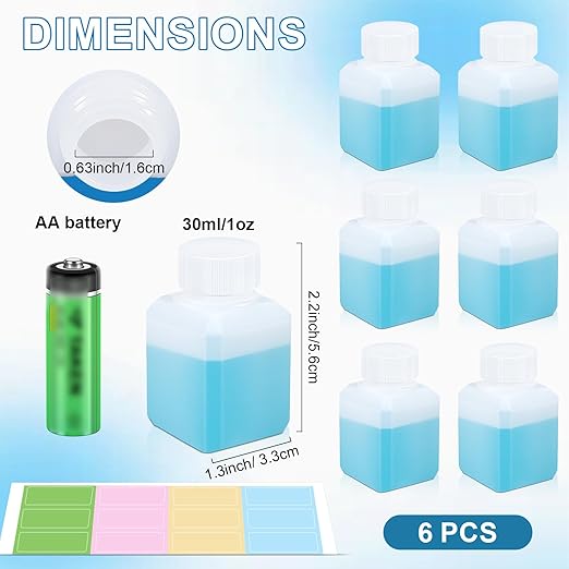 1oz Leak Proof Plastic Bottles with Caps, Laboratory Reagent Bottle, Reusable Small Pill Storage Containers for Travel, Classrooms, Home (6 pack translucent)