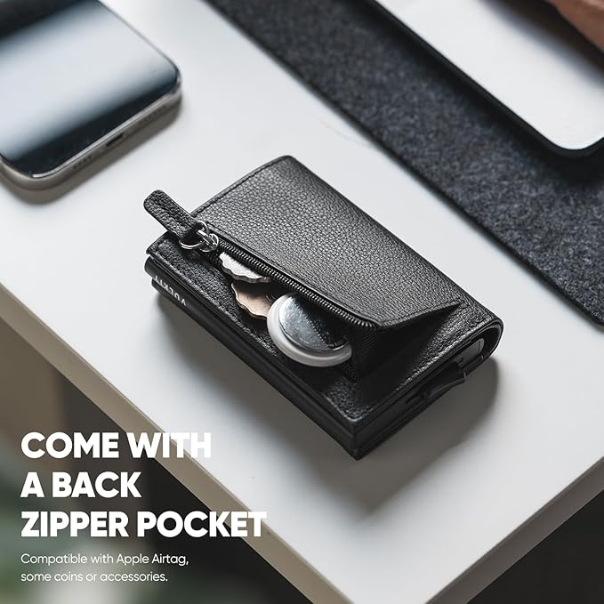 VULKIT Pop up Wallet Minimalist Cash Wallets RFID Blocking Leather Smart Credit Card Holder with Magnetic Closure for Men