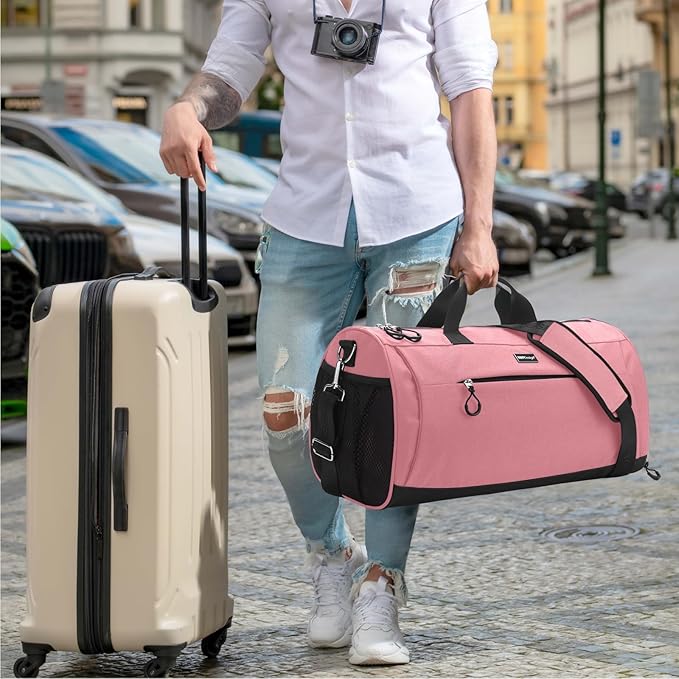 TOPDesign Gym Bag for Women & Men, Unisex Duffel Bag with Shoe Compartment & Wet Pocket for Travel Sports Gym (L Pink)