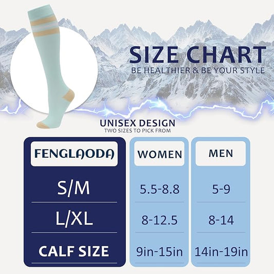 fenglaoda 8 Pairs Compression Socks for Men & Women 20-30 mmHg Knee High Nurse Pregnant Running Medical and Travel Athletic