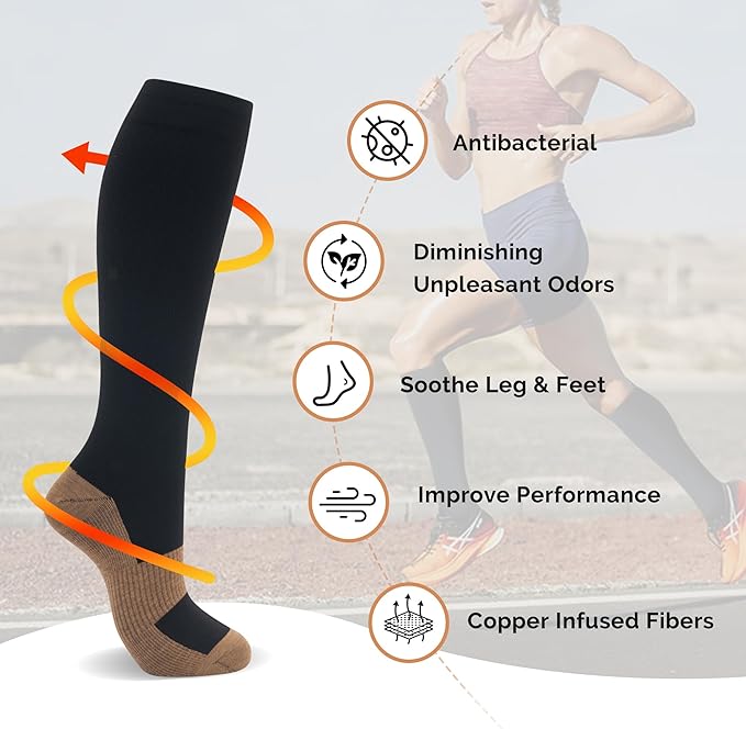 Compression Socks for Women Men Circulation Knee High 8 Pairs for Nurses, Running, Travel, Athletic