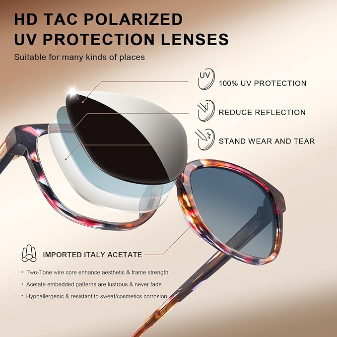 CARFIA Designer Acetate Womens Polarized Sunglasses Fit Most Face Shapes Trendy Shades UV Protection Hypoallergenic Handmade