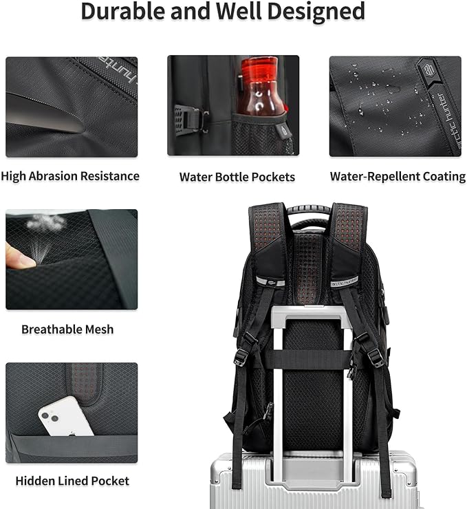 Business Laptop Backpack for Men Work Commuting, 30L Large Travel Carry On Backpack Flight Approved for Airplane, Professional Adult College Backpacks Casual Daypack, Black