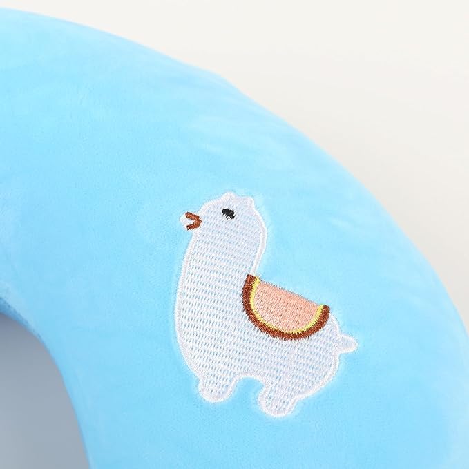 Kids Neck Pillow for Travel with Sleep Eye Mask, Cute Travel Neck Pillow, Memory Foam Flight Sleeping Headrest Pillow for Boys & Girls, Airplane, Train, Car, Home Use - Little Alpaca