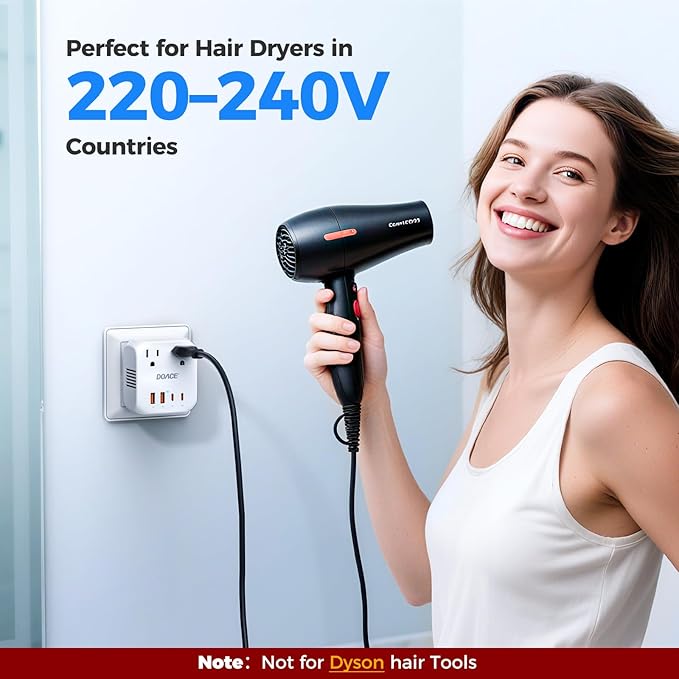 DOACE 2000W Voltage Converter US to Europe - 220V to 110V Converter for European Travel, Power Converter Adapter Combo with 2 PD/QC & UK/AU/US/IT/European Travel Plug Adapters for Hair Dryer Phone