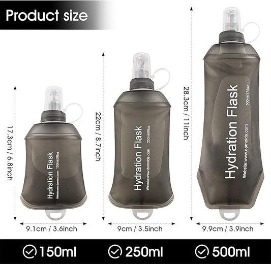 GYGYL Soft Flask, TPU Collapsible Soft Water Bottle for Hydration Pack, Running Vest, Leak-Proof Folding Water Bottle for Hiking Cycling Climbing Jogging-250ml Grey, 2pcs