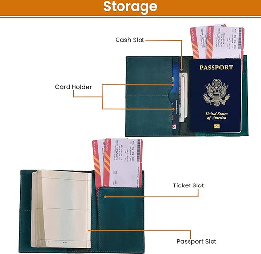 LEATHER VILLAGE Leather Passport Holder Cover – Travel Wallet with Card Slots, Vintage Passport Case for Men & Women – Cute Organizer for Travel Accessories & Documents - Turquoise