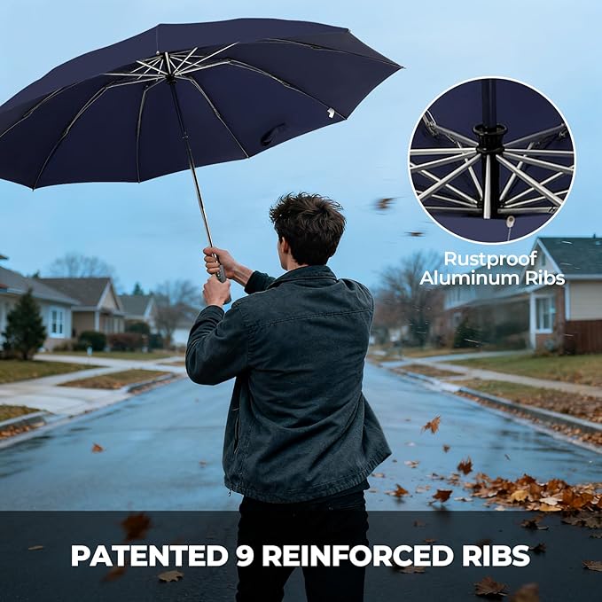 LLanxiry Compact Travel Umbrella, 44" Canopy, Automatic Open/Close Windproof Umbrella, 210T Pongee, 8-Rib Fiberglass, Travel Size Mini, Portable Rain/Sun Umbrellas UPF 50+ with Cover