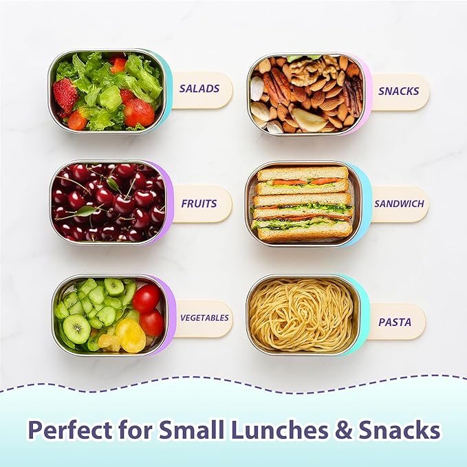 3-Pack Stainless Steel Snack Containers for Kids & Toddlers - 550ml (18oz) Leakproof Reusable Food Containers with LFGB Certified Lids | Stackable Metal Lunch Box for Daycare, School, Travel