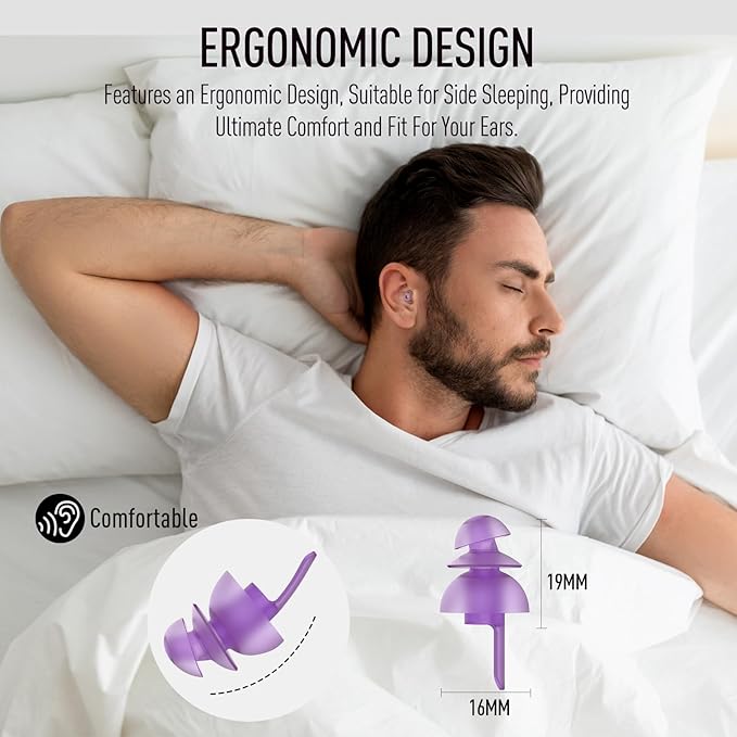 Hearprotek Sleeping Ear Plugs, 2 Pairs Ear Plugs (32db & 30db) Ultra Soft Noise Reduction and Hearing Protection earplugs for Side Sleepers, snoring, Travel, Working, Safety (Purple)