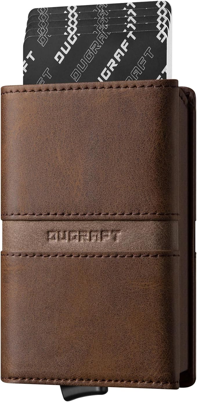 DUGRAFT Mens Wallet for Max.11 Cards with Pop Up Credit Card Ejector Case RFID Blocking, Bills/Cash Compartment and ID Window, Giftbox Packed, Brown