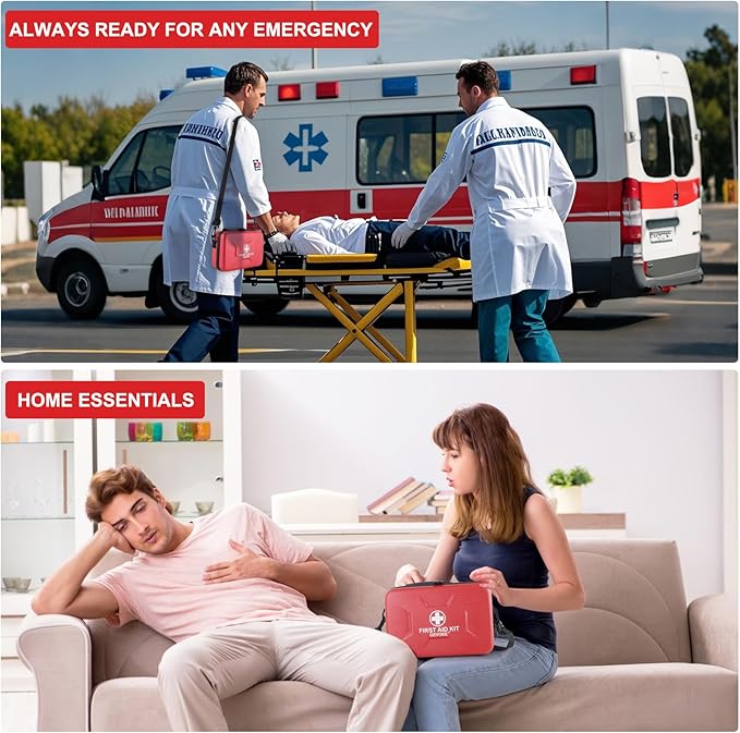 410 Piece Waterproof Hard Shell First Aid Kit for Home, Car, Travel, Camping, Truck, Hiking, Sports, Office, Vehicle & Outdoor Emergencies - Emergency Medical Kits (Red)