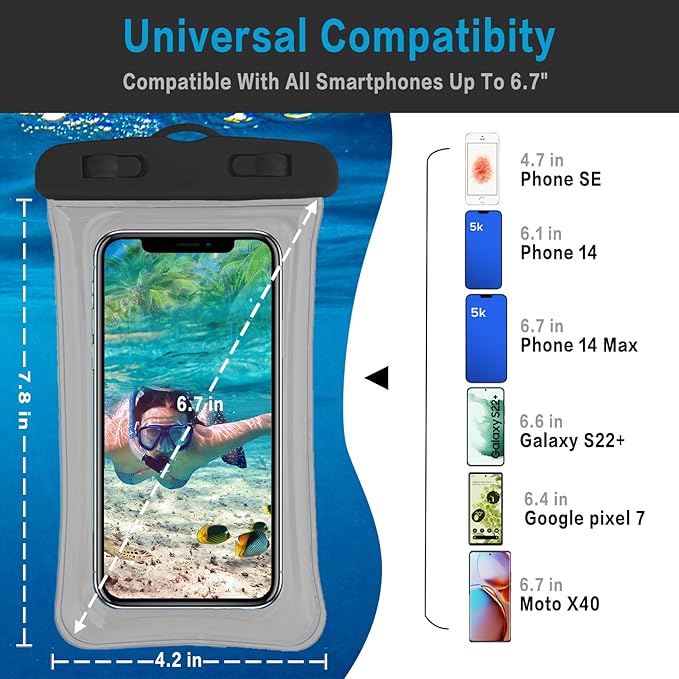 7 Pcs Waterproof Phone Pouch, Universal IPX8 Floating Waterproof Cell Phone Case Dry Bag, Compatible with Most Cell Phone on Market, Waterproof Phone Protector for Beach Swimming
