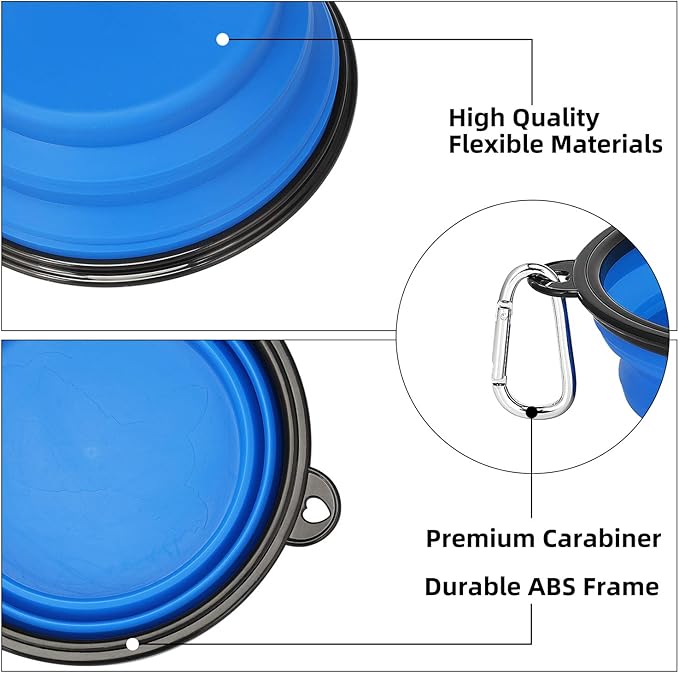 Kytely Large Collapsible Dog Bowls 2 Pack, 34oz Foldable Dog Travel Bowl, Portable Pet Water Food Bowl with Clasp, Pet Cat Feeding Cup Dish for Traveling, Walking, Hiking (Black+Blue)