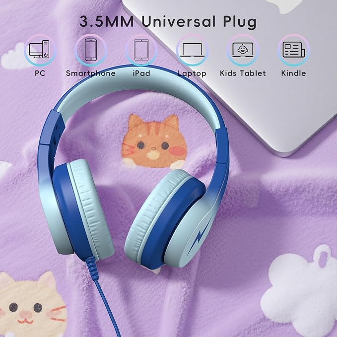 Kids Wired Headphones for Kids with Microphone, 85/94dB Volume Limiter Headphones for Girls Boys, Light Blue
