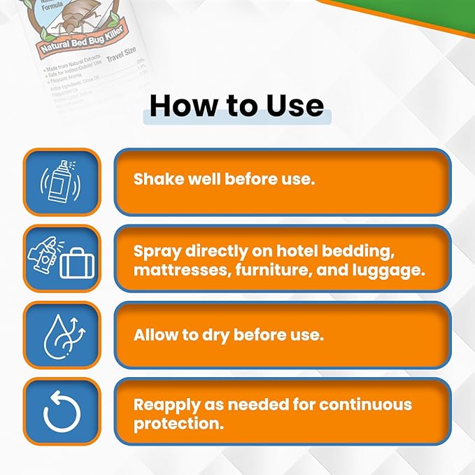 TSA Approved Bed Bug Spray 3oz – Natural Plant-Based Killer for Luggage, Travel, Hotels, Airbnb, Cars & Buses – Safe for Children & Pets – Compact On-The-Go Use – Bed Bug Patrol