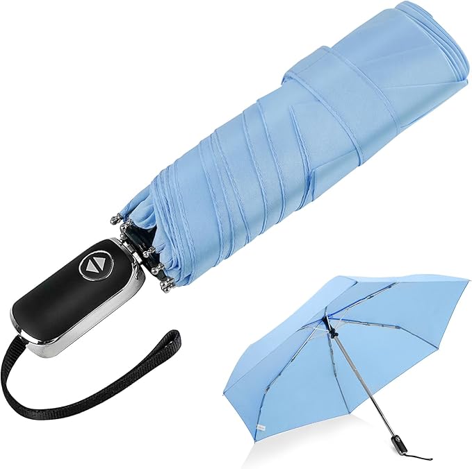 LEAGERA Compact Travel Umbrella for Purse - Flat Handle, Waterproof for Light Rain